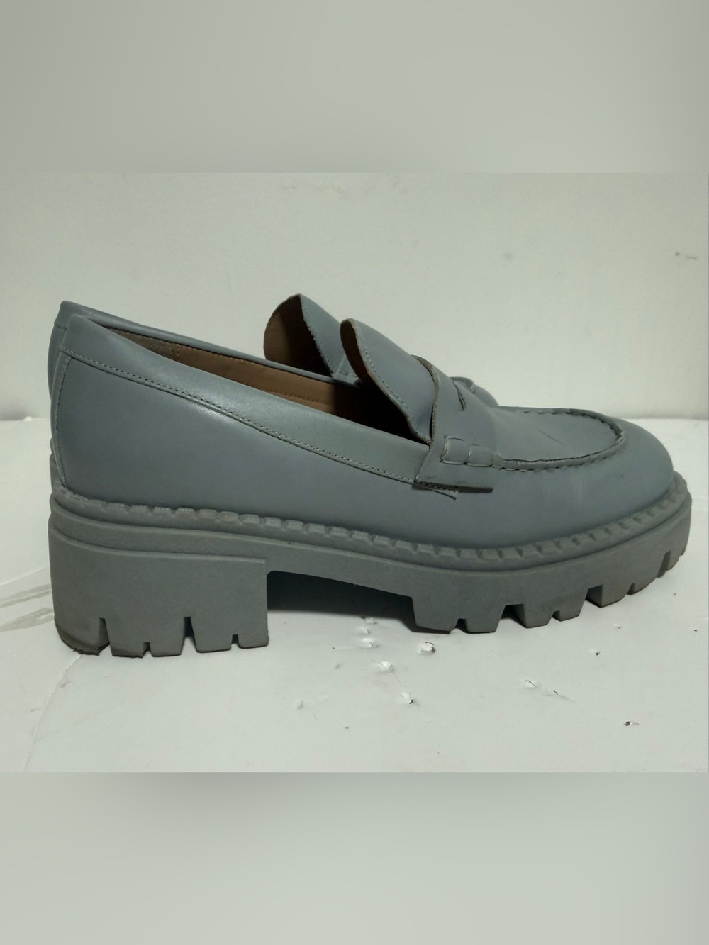 People Grey Chunky Lug Sole Penny Loafers EU 38.5 Platform Shoes - Picture 6 of 9